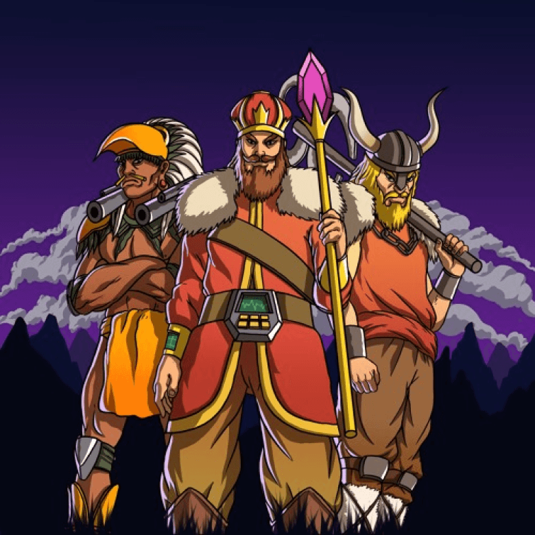 Illustrated album artwork of three warriors under a purple sky